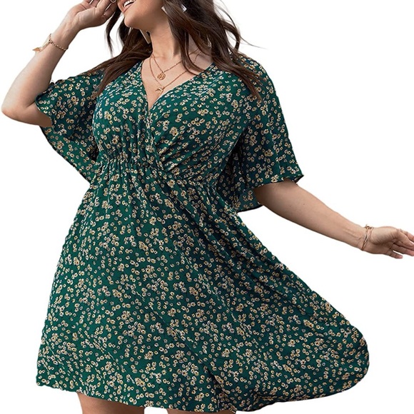 Floerns Green yellow floral swing boho dress - Picture 3 of 5